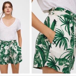 H&M High Waisted Tropical Print Leaf Patterned Summer Spring Shorts w/Tie Belt 4